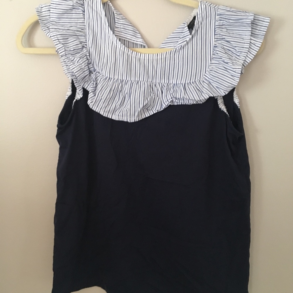 J.Crew Navy Striped Ruffle Shirt